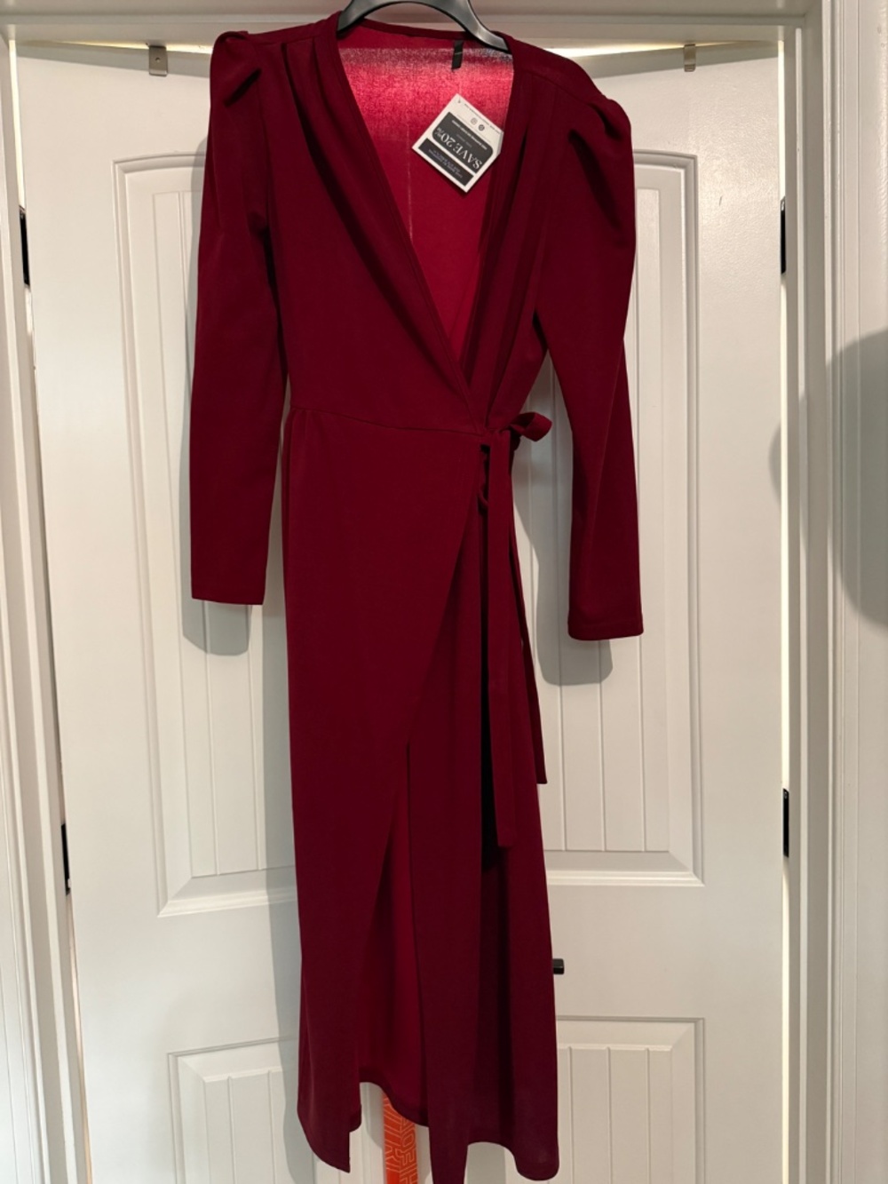 Elegant Burgundy Wrap Maxi Dress – Never Worn – Size Large